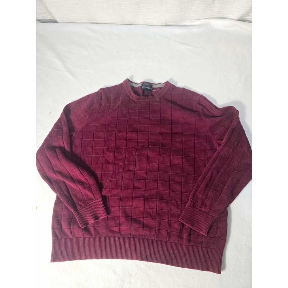 LandS' End Mens Burgundy Geometric Crew Neck Knit weater L ( 42-44) Long Sleeve